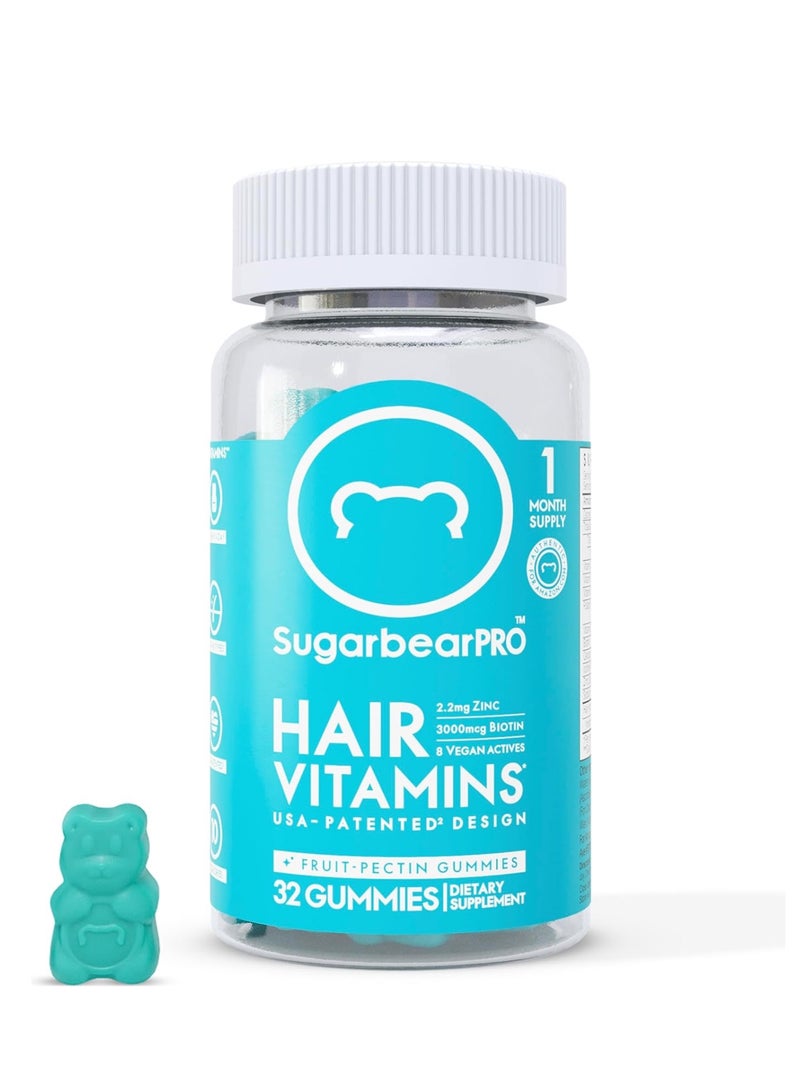 SugarBear Hair Vitamins - Biotin, Zinc, Iodine, Vitamin E, Folic Acid, Inositol - Vegan Gummies for Hair and Nails, Supplement for Women And Men - 1 Month Supply With Bonus Gift - Image 1